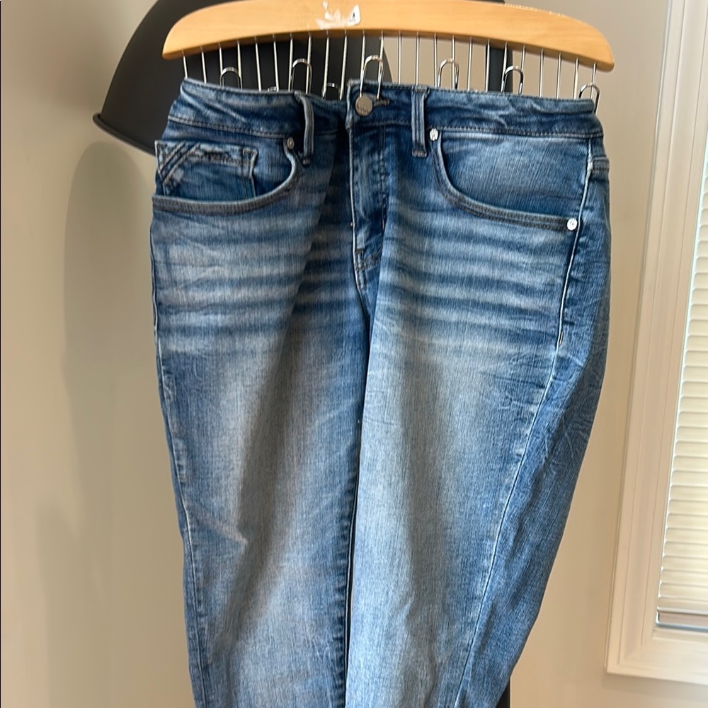 Buckle Blue Skinny Jeans with Lived-In Look